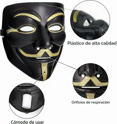 Vista 2 de Diximus - Máscara de V for Vendetta, máscara anónima de Guy Fawkes para Halloween, máscara de hacker