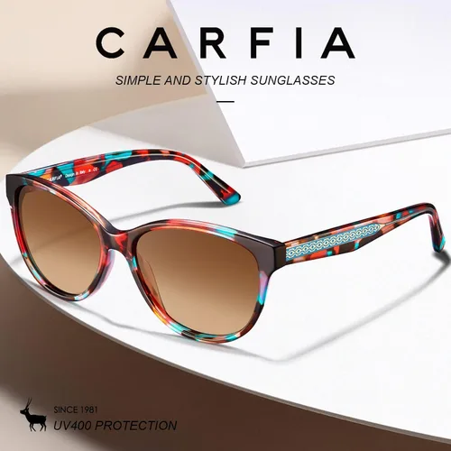 Vista 3 de CARFIA Cateye Polarized Sunglasses for Women UV Protection, Italy Handcrafted Acetate Frame with Embossed Pattern Wire Core