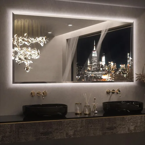 Vista 29 de Keonjinn - Espejo de 48x30 pulg retroiluminado LED para baño/tocador, luz de 3 colores ajustables blanca/cálida/natural, lúmenes altos, montaje