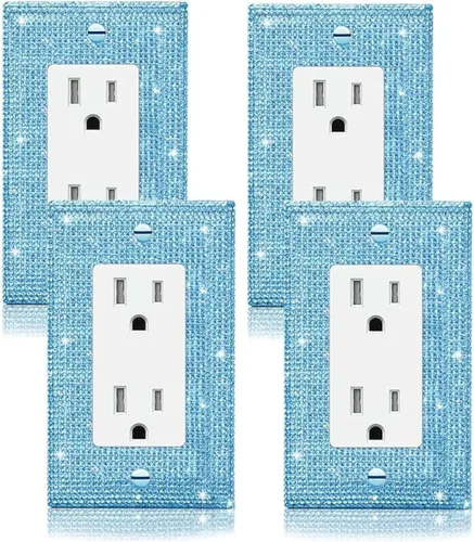 Vista 20 de 4 Piezas Cubiertas de Tomacorriente con Diamantes de Imitación Plateados Brillantes Placa de Pared 1 Gang Toggle Cubierta de Interruptor de Luz