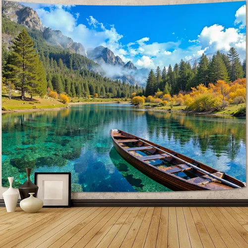 Vista 32 de Zussun Tapiz de Bosque Natural de Montaña Tapiz Verde de Pino Luz Solar Selva para Dormitorio Estético Planta Paisaje de Montaña Tapices Pequeños