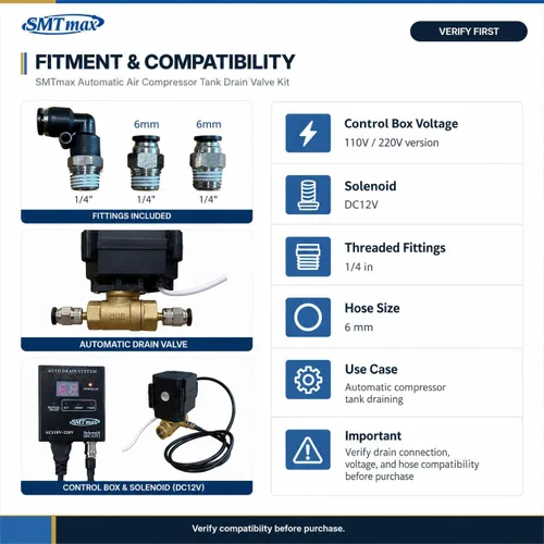 Vista 9 de Kit de válvula de drenaje de tanque de compresor de aire automático 110V 220V SMTmax