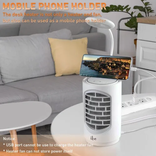 Vista 7 de Calentador de Espacio Eléctrico ibo Calentador de Cerámica Pequeño con Luz LED, Calentador de Ventilador de 600W 4 en 1 Calentador de Escritorio