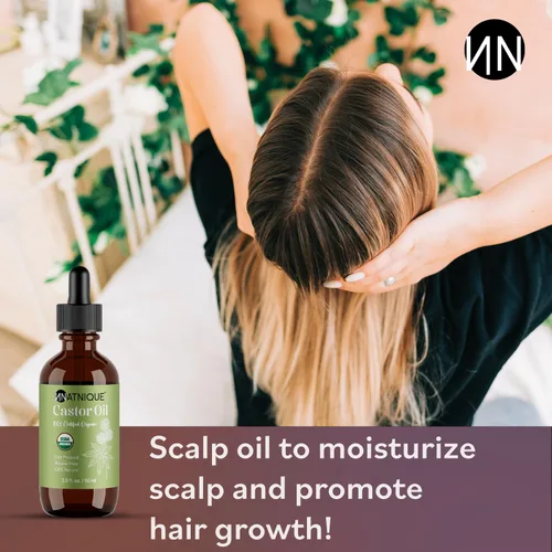 Vista 6 de Natnique Aceite de ricino orgánico certificado por USDA, aceite 100% puro prensado en frío sin refinar para el crecimiento del cabello, pestañas