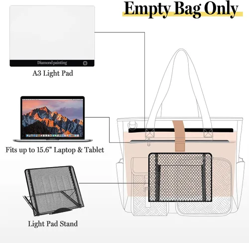 Vista 2 de Fasrom Diamond Painting Carrying Case, A3 Light Pad Storage Bag Padded Sleeve for LED Light Box, Multiple Pockets for Diamond Art Tools, Craft
