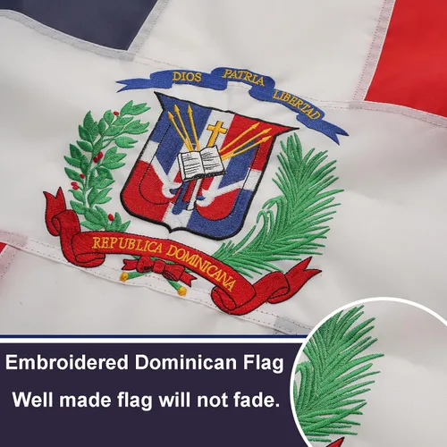 Vista 2 de Bradford Bandera dominicana de 3 x 5 pies para exteriores, bordada de República Dominicana para pared, bandera dominicana de doble cara con ojales