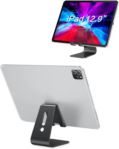 Vista 5 de [Versión actualizada de Solid] OMOTON Desktop Cell Phone stand Tablet Stand avanzada, 4mm de grosor de aluminio soporte para teléfono celular