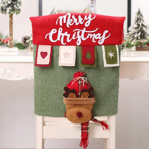 Vista 4 de Asodomo Juego de 3 fundas para silla de Navidad, diseño de muñeco de nieve, alce, para cocina, vacaciones, festivales, fiestas, decoración del hogar
