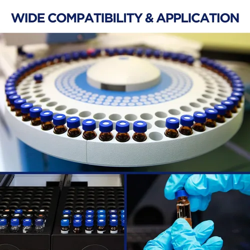 Vista 7 de Viales de muestreo automático de 0.1 fl oz, viales de muestra HPLC/GC, con área de escritura y graduaciones, tapón de rosca 9-425, PTFE azul