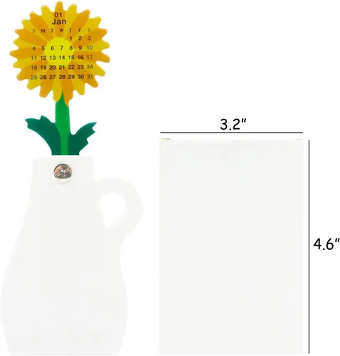 Vista 5 de Mini calendario de escritorio 2026 con forma de florero único calendario mensual de pie 7.8 x 7.8 pulgadas