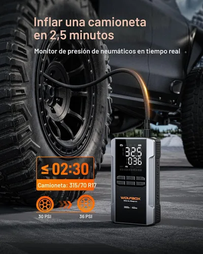 Vista 4 de WOLFBOX MV16A 3000A Arrancador de salto con compresor de aire, batería portátil de 59.2 Why 160PSI para automóvil con carga rápida de 65 W, paquete