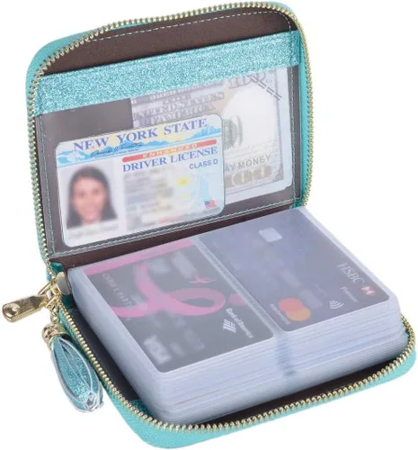 Vista 16 de Easyoulife Billetera Tarjetero de Tarjetas de Crédito para Mujer con Cremallera de Cuero Estuche para Tarjetas con Bloqueo RFID, Negro, medio