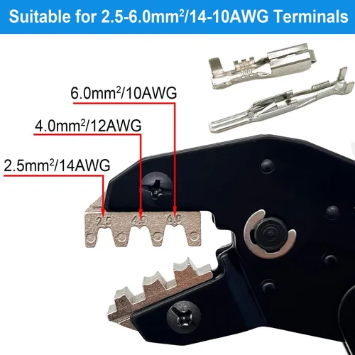 Vista 3 de Herramienta de crimpado con trinquete, herramienta de crimpado de alambre de trinquete para conectores de terminal de barril abierto, herramienta