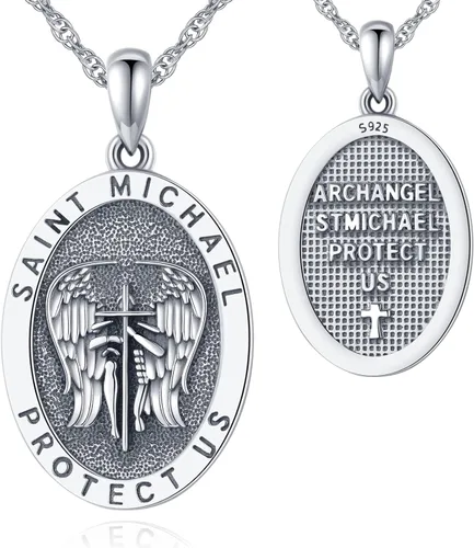 Vista 15 de Collar de San Patrono de Plata de Ley 925 St 01-Virgen María-Oro