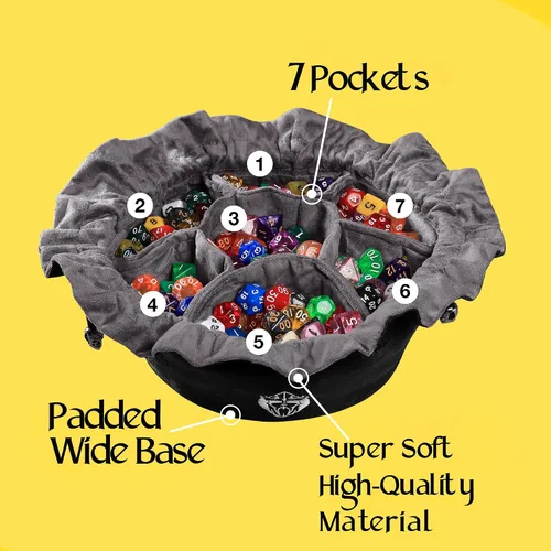 Vista 5 de CardKingPro Bolsas para Dados Inmensos con Bolsillos - Negro - Capacidad para más de 150 Dados - Ideal para Acaparadores de Dados [Diseño Patentado]