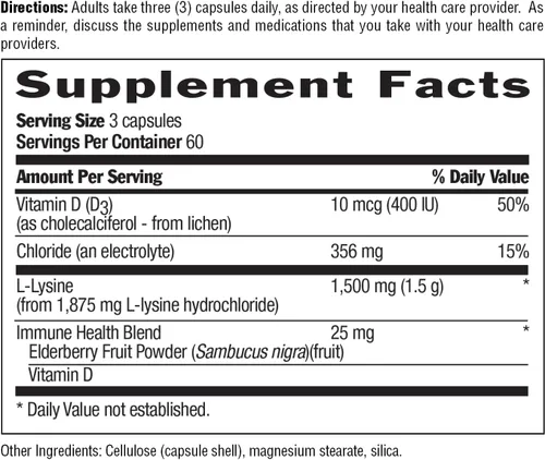 Vista 4 de Country Life Cápsulas de L-lisina de 1500 mg con vitamina D y saúco - Apoyo inmunológico avanzado y renovación del colágeno - Certificado sin gluten