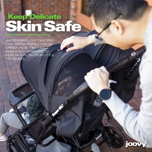 Vista 6 de Joovy Kooper RS2 - Cochecito doble ligero de viaje con bandejas dobles para aperitivos, plegado con una sola mano, asientos reclinables