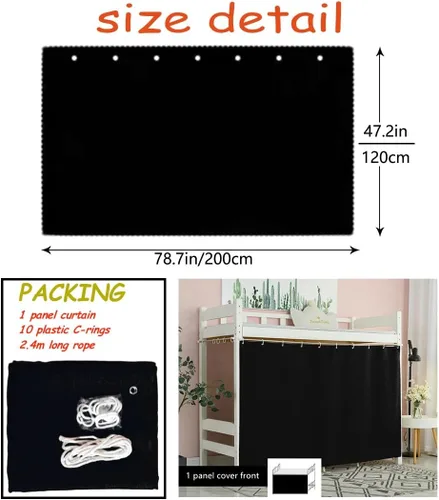 Vista 2 de Cortinas opacas para litera de fondo sólido, tela de privacidad, tamaño individual, tamaño individual para hombres, mujeres, estudiantes de collage