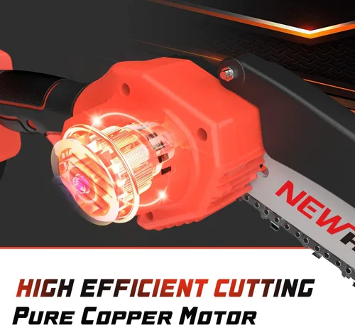 Vista 3 de Mini motosierra eléctrica inalámbrica de 6 pulgadas, motosierra portátil de mano con 2 baterías, sierras de cadena de alimentación recargables de 21