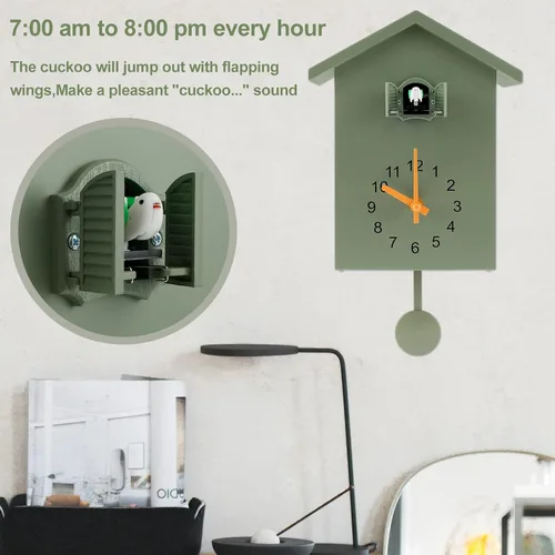 Vista 4 de Reloj de cuco de cuco, reloj de pared de cuco, voces de pájaro de cuco, diseño de péndulo, con péndulo, funciona con pilas, para decoración