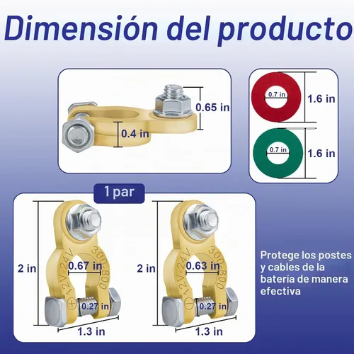 Vista 2 de BFXM Conectores de terminal de batería 1 par, terminales de poste de batería de latón, adaptador de terminal de batería con almohadilla