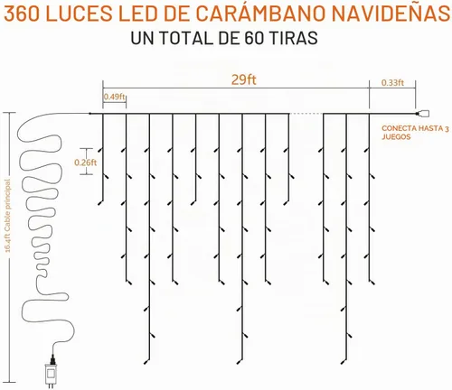 Vista 7 de Brizled Luces de carámbano que cambian de color, 29 pies, 360 luces LED de carámbano de Navidad con control remoto, 11 modos de luces de Navidad