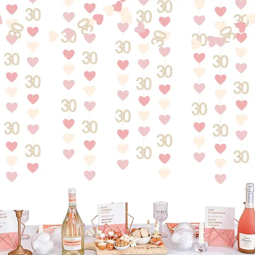 Vista 11 de Decoraciones de cumpleaños negras con lazo del 30 aniversario, guirnalda de lazos coquette con purpurina, pancarta serpentina para mujeres