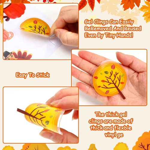 Vista 6 de MARFOREVER 50 PCS Calcomanías de Gel para Ventanas de Otoño, Cosecha de Otoño Calabazas Hoja de Arce Piñas Calcomanías de Gel Gruesas para Ventanas