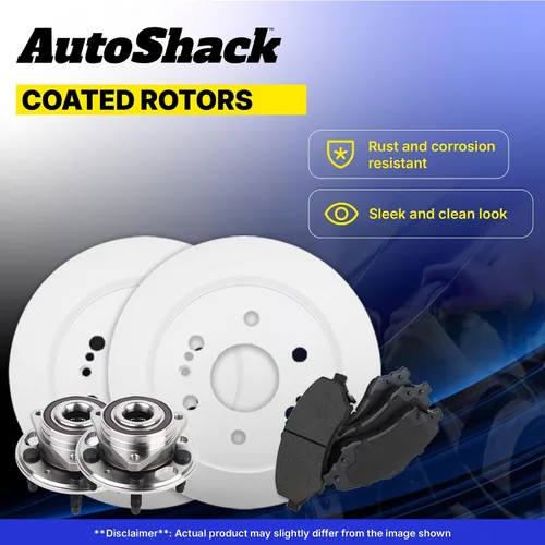 Vista 5 de AutoShack Rotores de freno delanteros, pastillas de freno de cerámica, conjunto de cubo de rodamiento de rueda, repuesto para Chevrolet Equinox