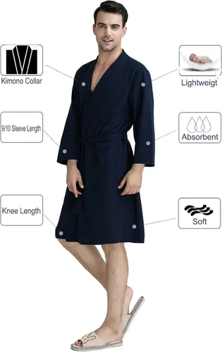 Vista 2 de Waffle Robes for Men Long, Mens Soft Lightweight Summer RobesBathrobes for SpaShowerHot Tub