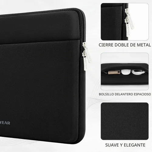 Vista 2 de RAINYEAR - Funda para laptop de 15 pulgadas, funda portátil con bolsillo Negro