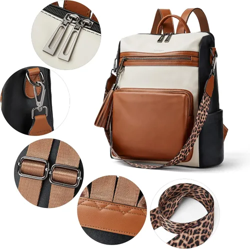 Vista 15 de OPAGE - Mochila de cuero para mujer, con borla de moda, bolso de hombro, mochila grande, bolsa de viaje, gris, L