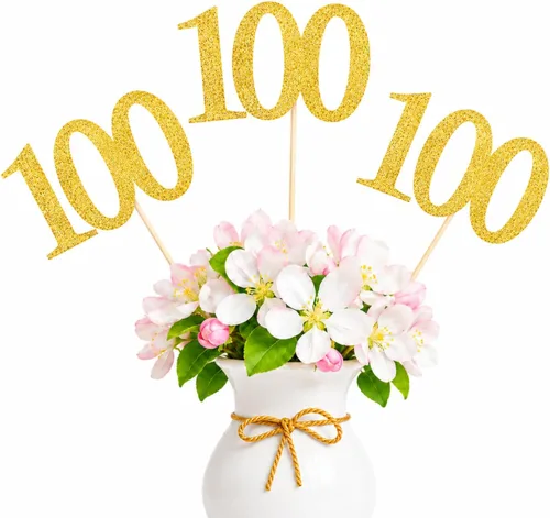 Vista 7 de Paquete de 10 palitos de centro de mesa de aniversario con purpurina de doble cara para cumpleaños número 100, decoración de mesa para cumpleaños