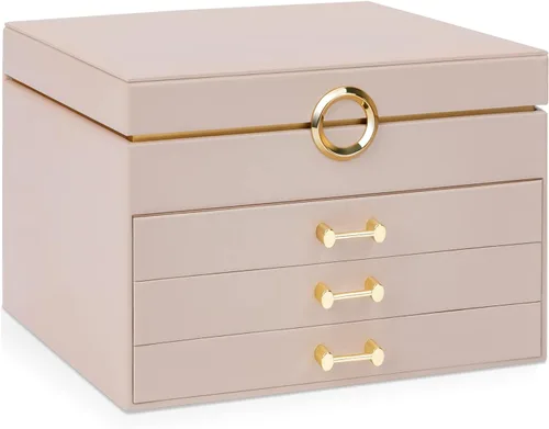 Vista 2 de V-LAFUYLIFE Jewelry Box Organizer for Women Girls, 4-Layer Large Jewelry boxes with 3 Drawers Jewelry Storage Case for Earrings Bracelets Necklaces