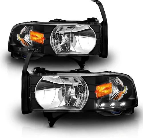 Vista 2 de AmeriLite Juego de 1 faro delantero de repuesto negro con lámpara de estacionamiento LED de esquina para Dodge Ram 1500 2500 3500 1994-2001, lado