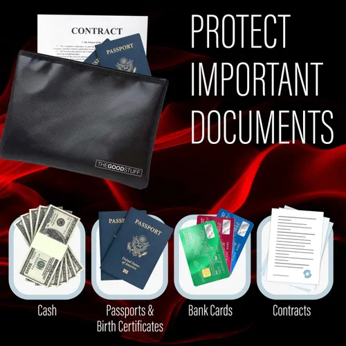 Vista 3 de Bolsa ignífuga para dinero en efectivo (10 pulgadas x 13 pulgadas) – Portadocumentos impermeable con cremallera, protege papeles importantes