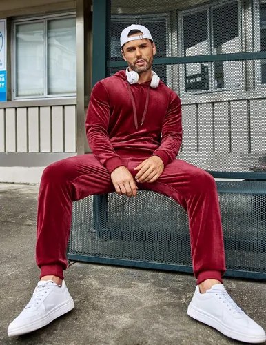 Vista 2 de COOFANDY Conjunto deportivo de 2 piezas para hombre, sudadera de manga larga con capucha, traje deportivo para deportes, casual, fitness, trotar