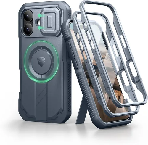 Vista 14 de Dexnor - Funda para iPhone 12 & iPhone 12 Pro con tapa deslizante para cámara, soporte ajustable y protector de pantalla integrado, carcasa