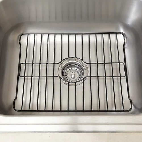 Vista 2 de Better Houseware Protectores de fregadero para fregadero de cocina, rejilla protectora de metal, 12 x 10.25 x 1 pulgadas, tapete negro