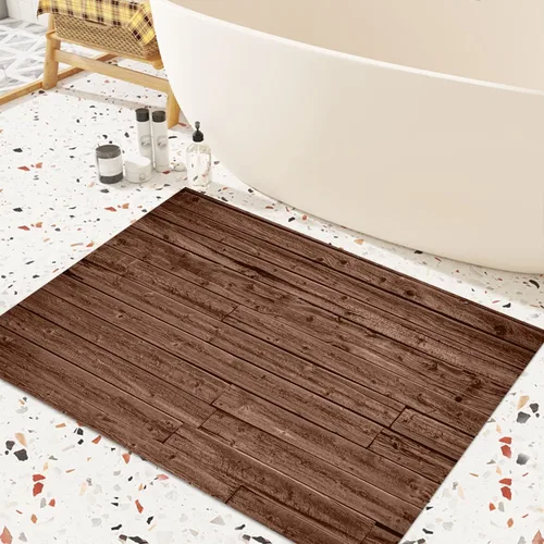 Vista 34 de GUBIYU Juego de 2 alfombras y tapetes de cocina de madera campestre, lavables, rústicas, tablones de madera marrón, alfombras de baño