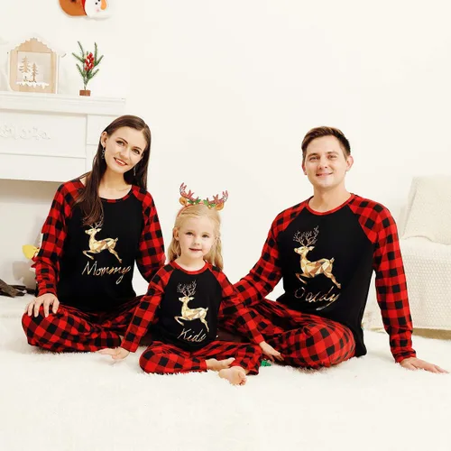 Vista 3 de Camidy Family Matching Outfits Christmas Pajamas Set Reindeer Striped Xmas Sleepwear Homewear PJ for Pet Baby Kids Mom Dad