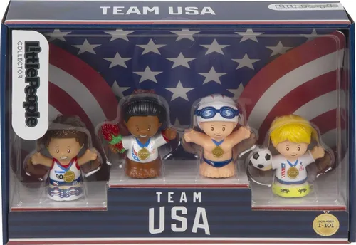 Vista 5 de Little People Collector Team USA Classic Sports - Juego de edición especial para adultos y fanáticos, 4 figuras de atleta en paquete de exhibición