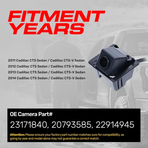 Vista 2 de Master Tailgaters Repuesto para Cadillac CTS/CTS-V Sedan (2011-2014) Cámara de respaldo OE Parte # 23171840, 20793585, 22914945