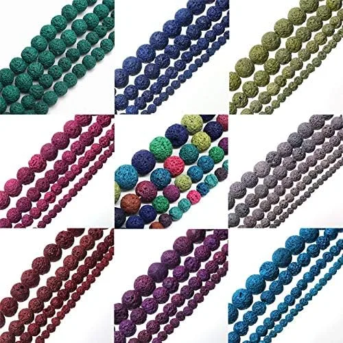 Vista 2 de Cuentas redondas sueltas de piedra volcánica multicolor de lava, para hacer joyas, pulseras, collares, joyas de 4 6 8 10 0.472 in