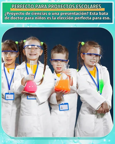 Vista 7 de 6 juegos de 18 piezas de abrigos blancos de laboratorio para niños, niñas a granel, disfraz de médico científico, abrigo de laboratorio