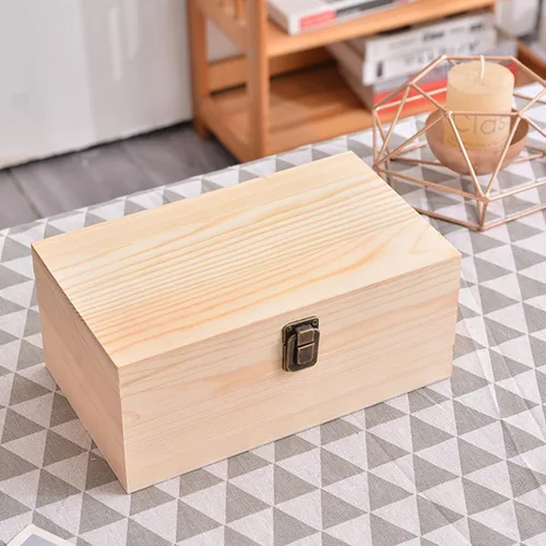 Vista 4 de Caja de madera grande con tapa con bisagras Caja de recuerdo