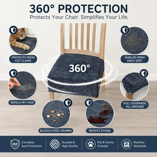 Vista 4 de NILUOH Juego de 2 fundas de asiento impermeables para sillas de comedor, de piel sintética, fundas de asiento para sillas de comedor, extraíbles