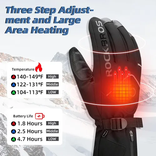 Vista 2 de ROCKBROS Guantes calefactables eléctricos con batería recargable térmica, guantes térmicos para hombres y mujeres, para pantalla táctil de invierno