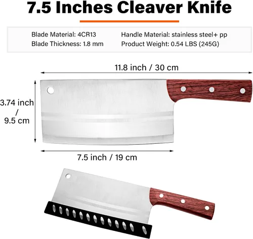 Vista 2 de TJ POP Cuchilla China de Chef, Cuchillo de Acero Inoxidable de 7.5 Pulgadas con Mango Ergonómico, Cuchillo de Cocina Ultra Afilado para Hogar