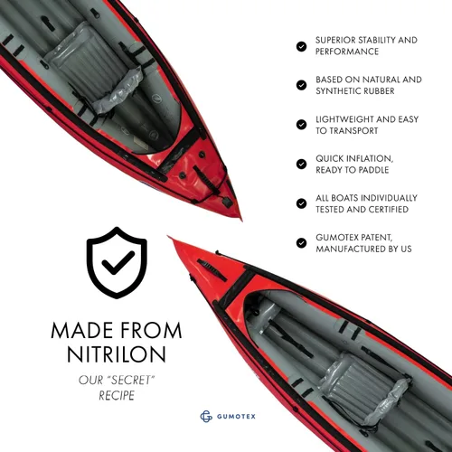 Vista 3 de GUMOTEX Kayak inflable SEAWAVE: ligero, maniobrable y robusto para aventuras de dos personas en ríos, lagos y ensenadas costeras, ideal para paseos